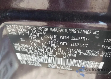 2016 Toyota Rav4 Le from USA, damaged, VIN 2T3ZFREV2GW246164